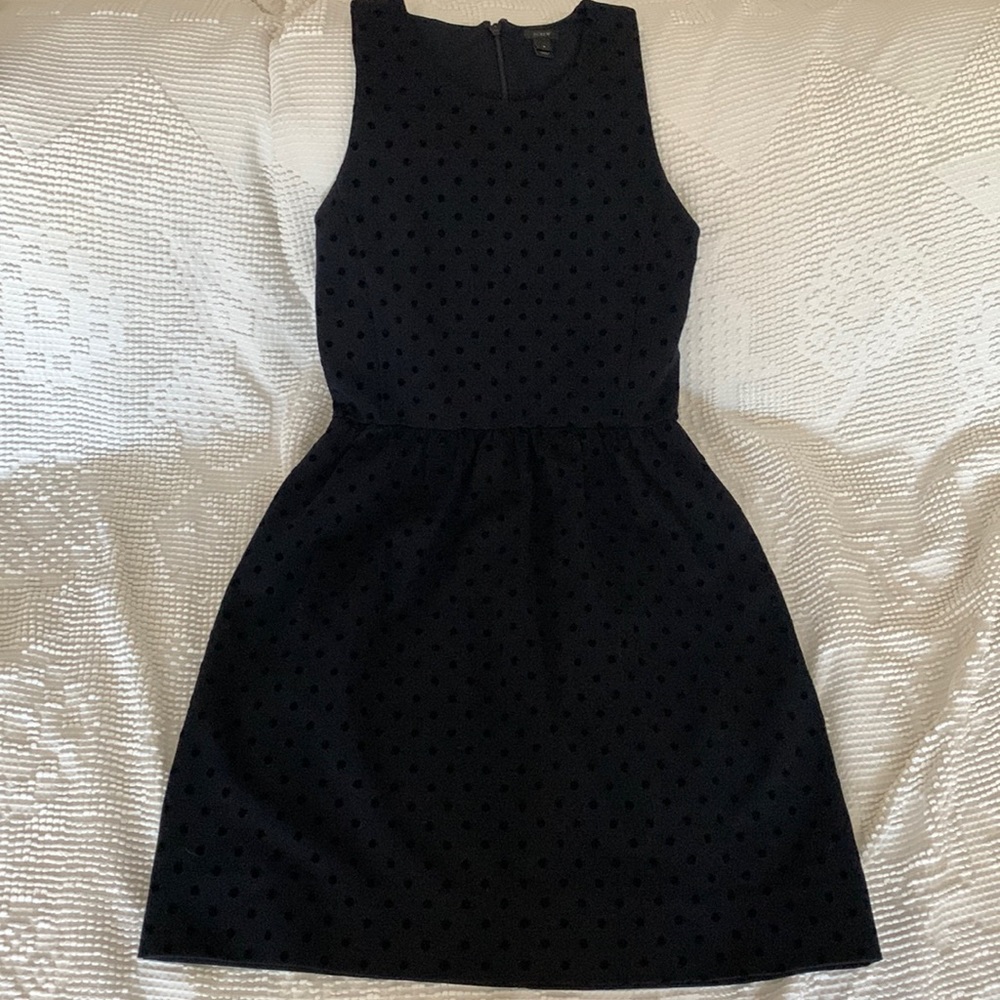J. Crew Black Stretch Polka Dot Velvet Dress